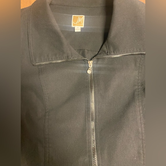 JM COLLECTION BLACK ZIP UP COLLARED JACKET POCKETS STRETCHY SIZE 14 - Picture 7 of 8